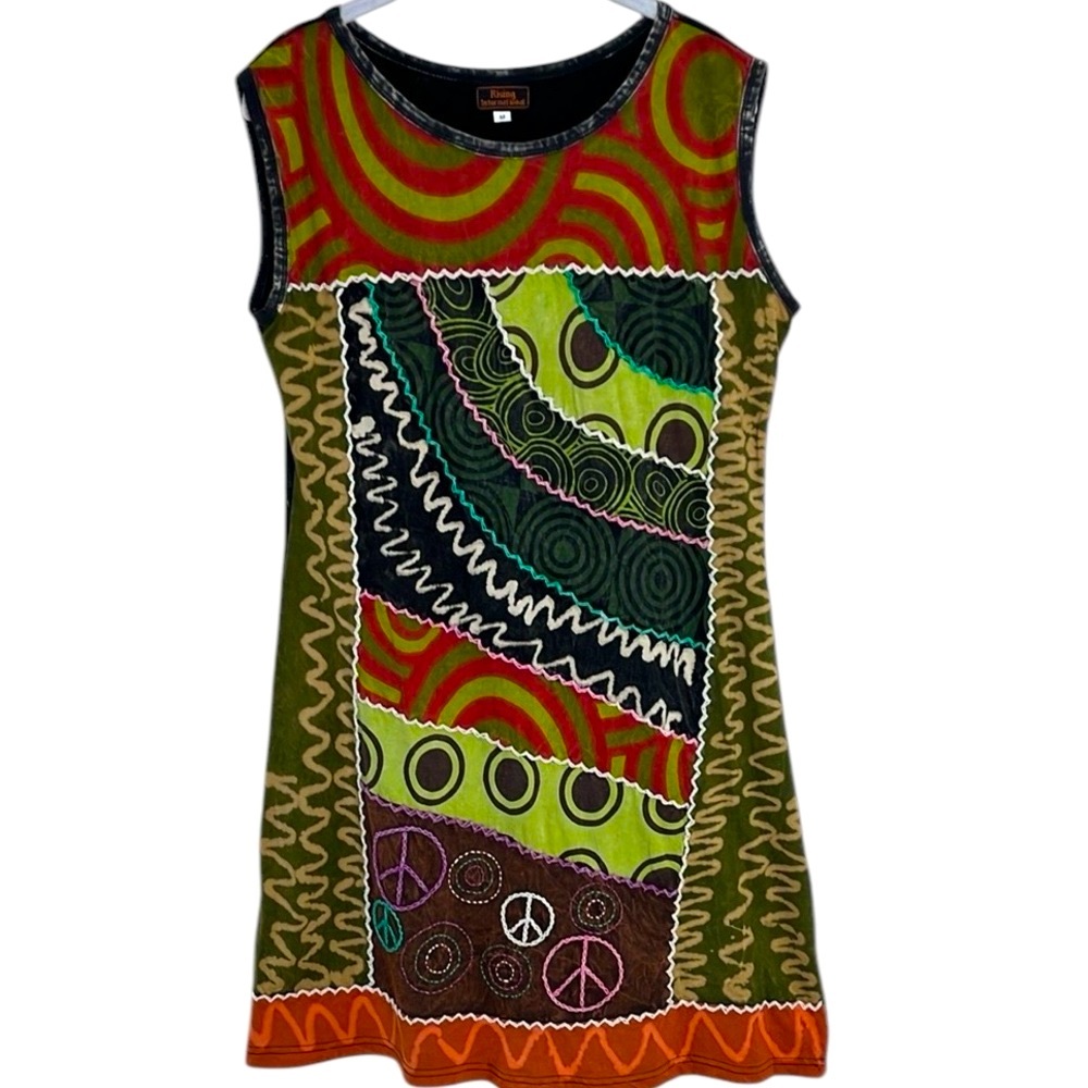 Rising International Peace Embroidered Shift Dress Sz M